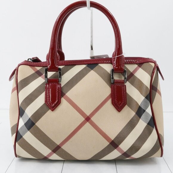 Burberry Handbags - Burberry Haymarket Check Handbag – Red Patent Trim